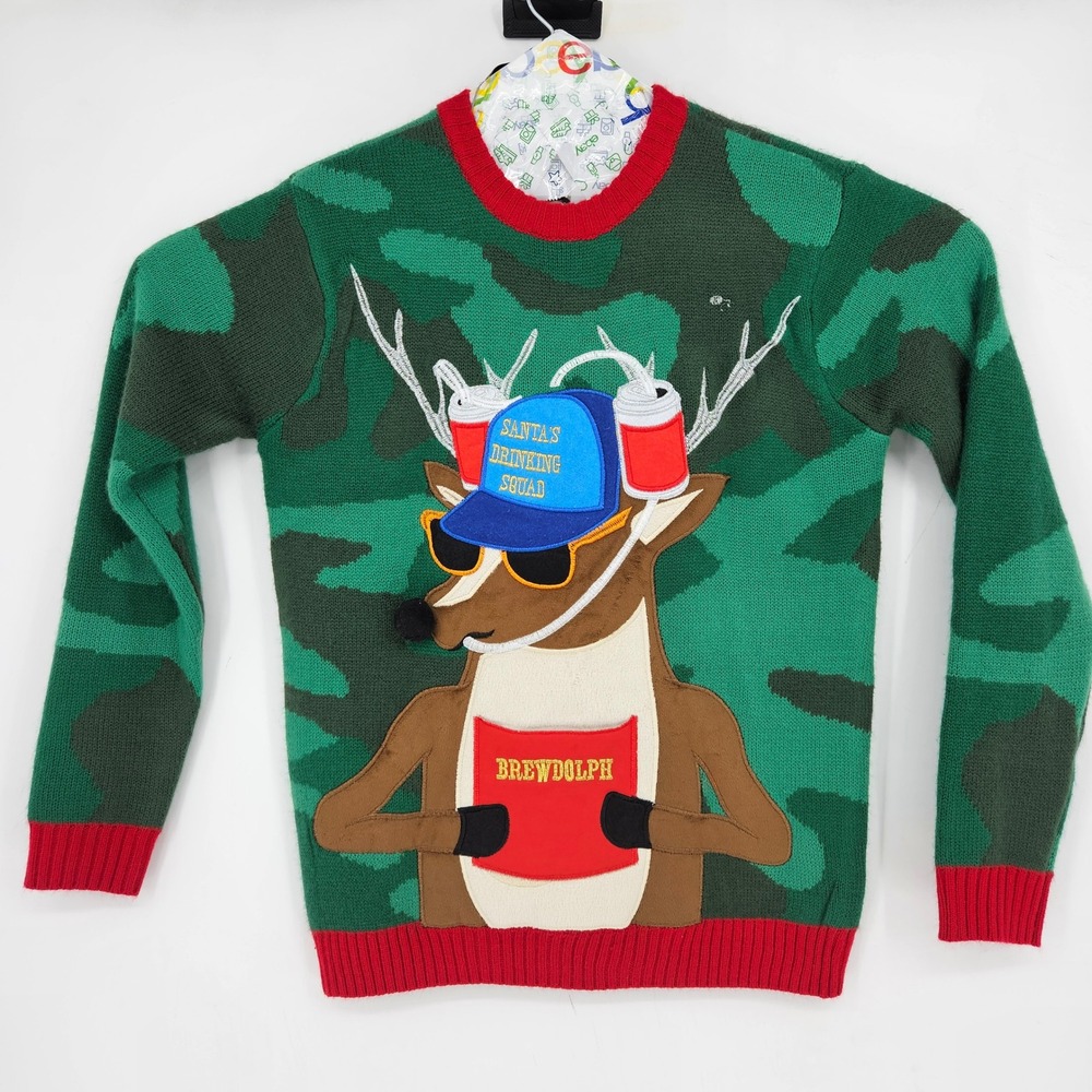 Ugly Christmas Sweater Mens‎ Small Blizzard Bay Brewdolph Long Sleeve